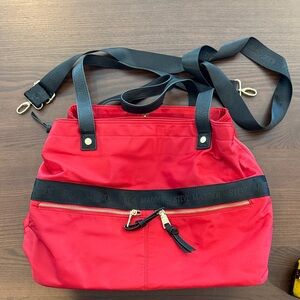 Steve Madden Red Nylon Shoulder Tote with Black Trim